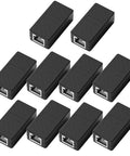 RJ45 Ethernet Cable Extender Coupler Kit For Cat5 To Cat8 Cables Plug And Play Inline Female Jack Connector With Nickel Plated Contacts Easy Snap In Clip Black 10 Pack Ready For Fast LAN Networking