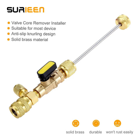 HVAC Valve Core Removal Tool Dual Size One Quarter Inch And Five Sixteenth Inch SAE For R410A R22 R12 R407 R404 R32 Systems