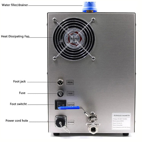 Back view of Legit Heavy Duty Jewelry Steam Cleaner Machine, showcasing connections and components for operation.