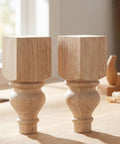 2 Pack Round Wooden Sofa Feet Replacement, 5.9 Inch Chunky Farmhouse Table Legs with Carved Unfinished Surface, sturdy design
