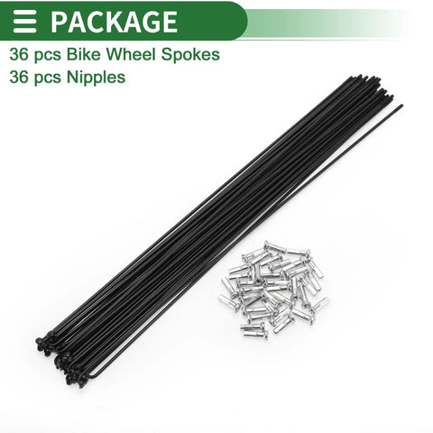 Universal Bicycle Spokes 14G 275mm Length Carbon Steel Black Set with 36 nipples for mountain city and road bikes