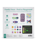 Back view of 160 count refill pack of flex fabric bandages, featuring bandage sizes, patterns, waterproof and glow in the dark options