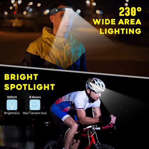 Person using Rechargeable Double Headlamps With Sensor, 230 Degree Wide Beam while cycling at night