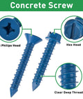 Image of 260Pcs Concrete Screws With Drill Bit DIY Friendly Assortment Kit showing flat and hex head masonry screws with blue Ruspert coating.