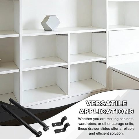 Heavy Duty Flip Up Drawer Slides 185 Millimeter With Full Hardware Kit Side Mounted Hidden Glide Rails For Dressers And Cabinets Zero Friction Plastic Tracks In Matte Black on a modern white shelf.