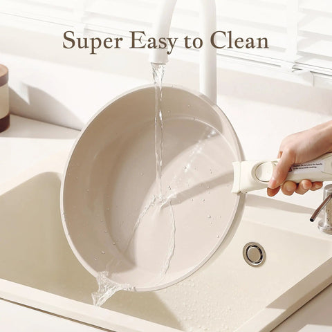 Washing a Detachable Handle Non Toxic Ceramic Pots And Pans Set With PFAS PFOA PFOS Free PTFE Free Nonstick Cookware.