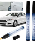 Scratch Repair Pen For Cars Quick Easy Paint Touch Up That Fixes Scratches Chips And Scuffs In Seconds Waterproof And UV Resistant Works On All Colors Long Lasting Shine For Any Vehicle DIY Friendly next to white sedan and close-up scratch images