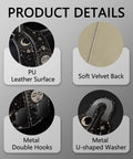 Close-up of PU leather surface and soft velvet back on Two Piece Car Seat Headrest Hooks For Purse And Tote Bag Storage.