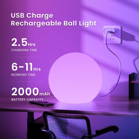 Huge 16 Inch RGB Night Light Ball With Remote Control Color Changing Waterproof Glow charging on desk