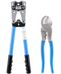 Pro Grade 2 Piece Wire Crimping Tool Kit With Cable Cutter Terminal Crimper For Cu And Al Lug Crimping Ratchet Electrician Pliers For 10 8 6 4 2 1/0 AWG Wire Heavy Duty Crimp And Cut