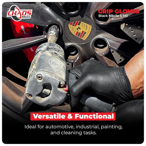 Heavy Duty 5 Mil Nitrile Gloves Latex Free Powder Free Micro Textured Grip For Repair Cleaning Painting And Chemical Work One Box Of 100 Large being used in automotive work.