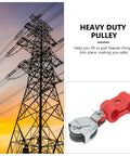 Tough As Nails Five Piece Steel Wire Rope Pulley Set Featuring Rock Solid Industrial Hoisting Blocks with a red and silver heavy duty pulley.