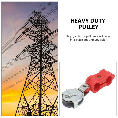 Tough As Nails Five Piece Steel Wire Rope Pulley Set Featuring Rock Solid Industrial Hoisting Blocks with a red and silver heavy duty pulley.