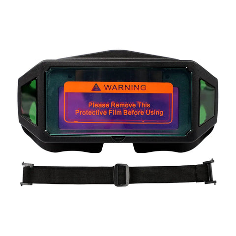 Front view of Solar Powered Auto Darkening Welding Glasses With Wide Shade For Tight Spaces Lightweight Safety Goggles.