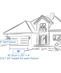Diagram showing placement of a 24-inch tall outdoor fixture on a house exterior wall near a garage.