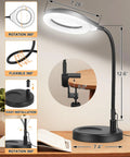 Gooseneck 2 In 1 Magnifying Glass With Light And Stand 10x And 5x Real Glass Lenses Desk Lamp with dimensions and features