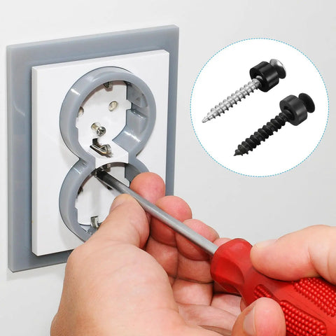 Person using screwdriver to fix an electrical outlet with two types of screws. M5 Nylon Spacer Kit 100Pcs Non Threaded ABS Round Spacers.