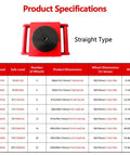 Heavy Duty Machine Skate Dolly With 360 Swivel Caster Plates specifications table showing dimensions and load limits.