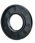 Rotary shaft oil seal, black rubber, double-lip, 37x76x9 mm, angled side view