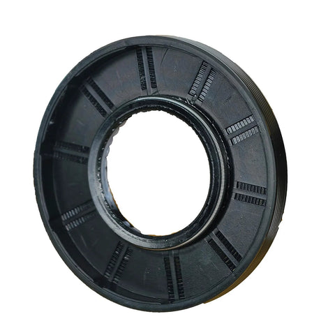 Rotary shaft oil seal, black rubber, double-lip, 37x76x9 mm, angled side view
