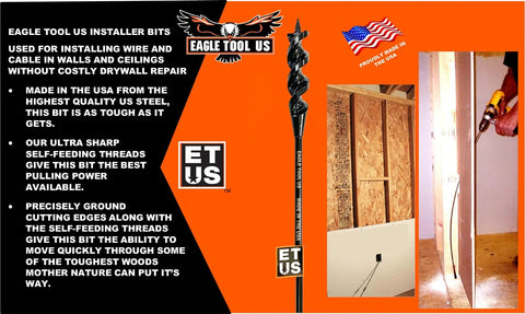 Made In USA Auger Style Installer Drill Bit 3/4 Inch By 36 Inch With 1/4 Inch Shank Self Feeding Auger Point shown during use