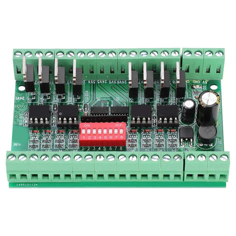 Top view of 8 Channel NPN and PNP to NPN Level Converter Module For 5V And 24V Signals, Fast 10 MHz Optocoupler Isolation, Safe Level Shifting