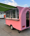 Kickstart Your Street Vending Hustle With This Custom Mobile Coffee And Pastry Trailer Towable Commercial Kitchen with pink exterior and green awning.