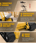 Beast Of A Foldable Electric Stair Climber Dolly For Stairs And Floors, 360 Degree Turn, Heavy Lifting Up To 880 Lbs, Long Life Battery, 850W Motor, Removable 48V Lithium Battery, Fast Charge, Low Energy Consumption, yellow stair climber dolly with adjustable armrests and rubber tracks