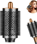 Powerful Volumizing Round Brush Attachment For Airwrap Styler with nickel copper finish shown in close-up and with model.