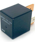 Two Pack 70A 12V DC Automotive Relay 4 Pin SPST With Resistor, black relay unit with metal contacts for EV applications.