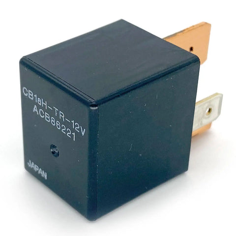 Two Pack 70A 12V DC Automotive Relay 4 Pin SPST With Resistor, black relay unit with metal contacts for EV applications.