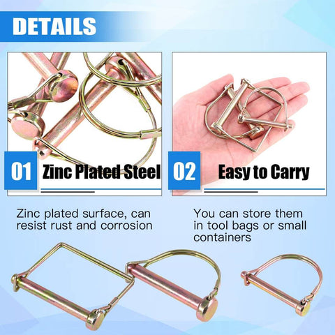 Built Tough Heavy Duty PTO Pin Assortment Kit For Farm Trailers And Wagons, 20 Pcs Zinc Plated Steel Pins details