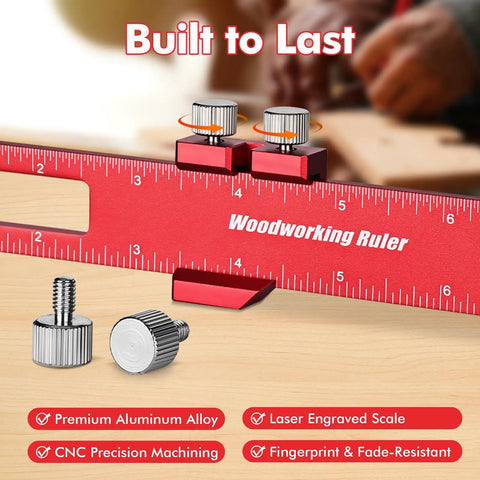 3 Piece Woodworking Straightedge Ruler Set With Sliding Stop Blocks Dead On Accuracy Laser Etched Inch And Metric Scales for fine carpentry, premium aluminum alloy with laser engraved scale.
