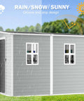 4x8 Foot Resin Lean To Shed With Floor, Waterproof Outdoor Storage Shed, Lockable Door And Window, Grey, in rain
