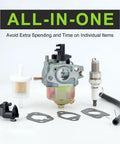 Carburetor for Predator Generators with fuel filter and spark plug, fits 212cc and 208cc engines, plug and play replacement
