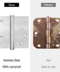 Comparison of Heavy Duty Ball Bearing Door Hinges Four Inch Stainless Steel Brushed Nickel Finish vs rusty iron hinge.