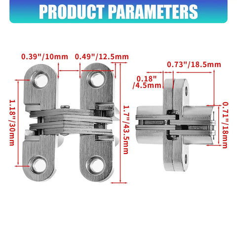 3 Pack Concealed Barrel Door Hinges With 180 Degree Swing Zinc Alloy Auto Close For Cabinets measurement diagram