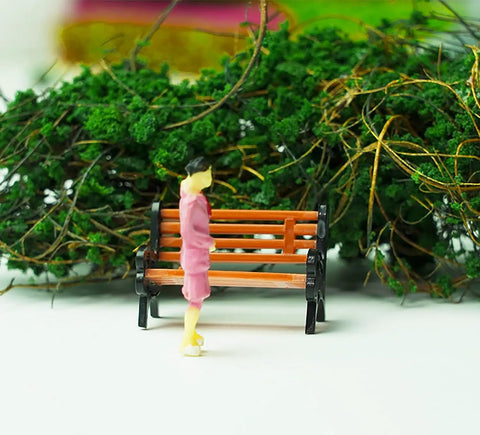 Eight Piece 1 To 24 Scale Mini Park Street Bench Set For Dollhouse And Fairy Garden Brown Tiny Benches For Train Platform with figure