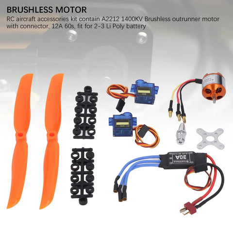 Pro Grade RC Aircraft Accessories Kit with A2212 1400KV Brushless Motor, 30A ESC, SG90 Micro Servo, 8060 Propeller Set
