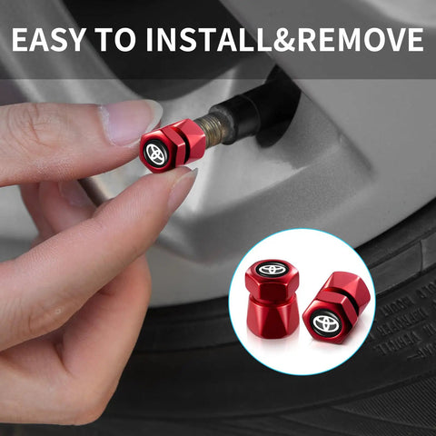 Installation of Toyota Tire Valve Stem Caps 4 Pack Aluminum Alloy Red Car Wheel Air Caps For Corolla RAV4 Highlander