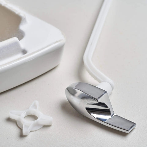 Chrome Polished Toilet Flush Handle Replacement For Side Mount Toilet Tank Lever next to tank and installation part