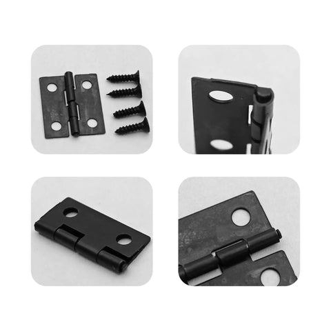 Close-up of 18mm mini hinges and screws for wooden projects from Kick Back And Craft With 80 Pieces Of 18 By 15 Millimeter Mini Hinges Plus 320 Mounting Screws For Wooden Jewelry Box Hardware And 180 Degree Folding Butt Hardware Totally Essential For Any Weekend Warrior Project.