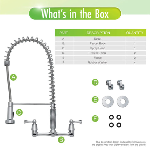 Parts list of Dual Handle Commercial Style Wall Mount Kitchen Faucet With Pull Down Nozzle Chrome High Arc Spout 1.8 GPM