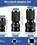 3-Piece Quick Release Impact Bit Holder Set 1/2 Inch, 3/8 Inch, 1/4 Inch Square Drive To 1/4 Inch Hex Shank Adapter sizes shown