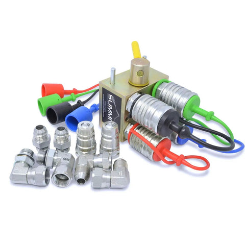 Manual Hydraulic Multiplier With SCV Splitter Diverter Valve, Couplers And AG Fittings For Farm Hydraulics, colorful plugs
