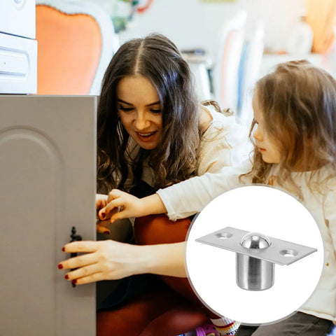 4 Pack Heavy Duty Stainless Steel Door Ball Catch Strikes With Secure Closure Silver Finish For Cabinet Closet And Van Camper Doors Rust Proof And Durable Latch Hardware For Home Improvement Projects with a woman and child.