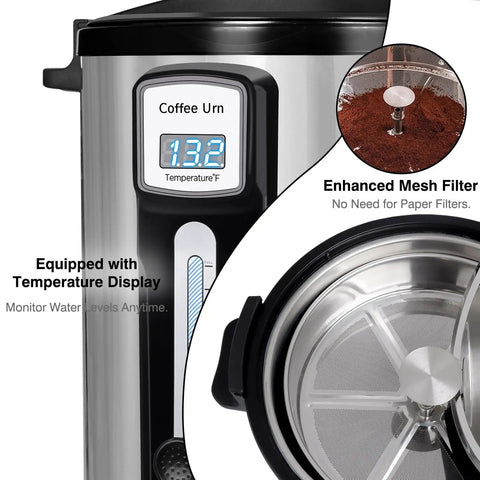 Real 100 Cup Big Batch Commercial Coffee Urn With 20L Stainless Steel And Double Wall Insulation, Fast One Cup Per Minute Brew