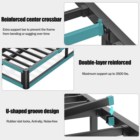 Bulletproof King Bed Frame With 10 Inch Height showing reinforced center crossbar for extra support and stability.
