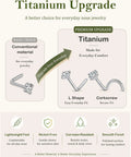 Titanium Upgrade graphic showing L Shape and Corkscrew styles for 18G Titanium Nose Studs And Rings For Women And Men Includes L Shape And Corkscrew Styles Hypoallergenic Nickel Free Body Jewelry.