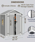 6x4.4 Ft Resin Outdoor Storage Shed dimensions with dual-wall structure and reinforced corners for tools and seasonal gear